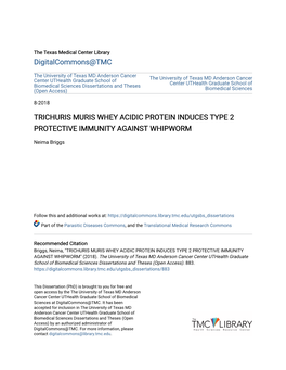 Trichuris Muris Whey Acidic Protein Induces Type 2 Protective Immunity Against Whipworm