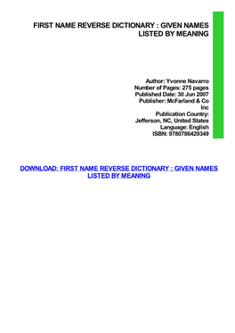 First Name Reverse Dictionary : Given Names Listed by Meaning
