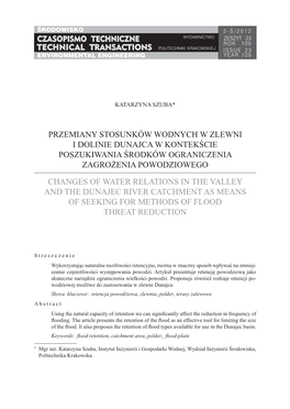 Przemiany Stosunków Wodnych W Zlewni I Dolinie Dunajca W Kontekście Poszukiwania Środków Ograniczenia Zagrożenia Powodziowego