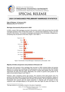 Catanduanes Marriage Statistics 2020