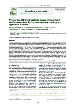 Comparison of the Hydrocolloids Nostoc Commune and Nostoc Sphaericum: Drying, Spectroscopy, Rheology and Application in Nectar