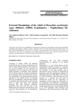 External Morphology of the Adult of Heraclides Anchisiades Capys (Hübner, [1809]) (Lepidoptera – Papilionidae) III