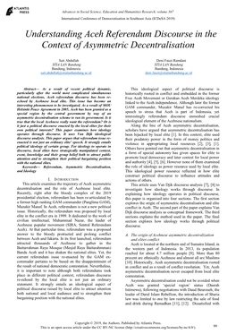 Understanding Aceh Referendum Discourse in the Context of Asymmetric Decentralisation