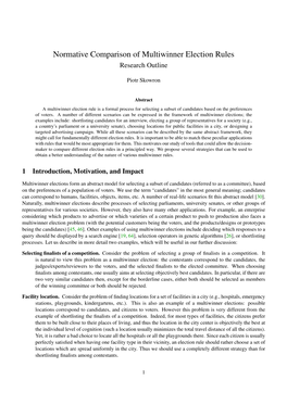 Normative Comparison of Multiwinner Election Rules Research Outline