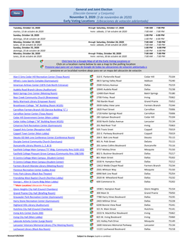 General and Joint Election Early Voting Locations November 3