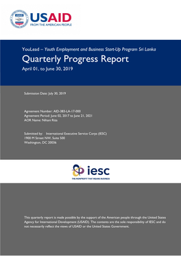 Quarterly Progress Report April 01, to June 30, 2019