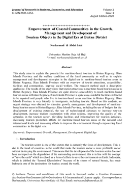 Empowerment of Coastal Communities in the Growth, Management and Development of Tourism Objects in the Digital Era at Bintan District