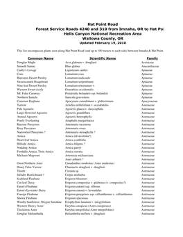 Hat Point Road Forest Service Roads 4240 and 310 from Imnaha, OR to Hat Point Hells Canyon National Recreation Area Wallowa County, OR Updated February 19, 2010