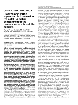 Prodynorphin Mrna Expression Is Increased in the Patch Vs Matrix