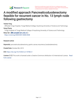 A Modified Approach Pancreaticoduodenectomy Feasible