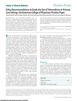 Policy Recommendations to Guide the Use of Telemedicine in Primary