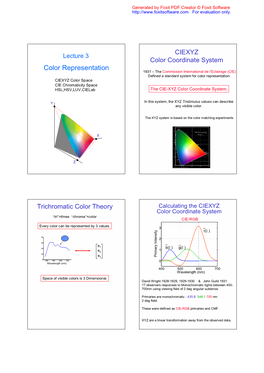 Color Representation 1931 – the Commission International De L’Eclairage (CIE) Defined a Standard System for Color Representation