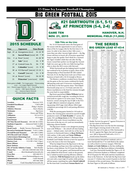Big Green Football 2015 #21 Dartmouth (8-1, 5-1) at Princeton (5-4, 2-4)