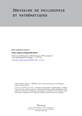 Some Aspects of Impredicativity Séminaire De Philosophie Et Mathématiques, 1993, Fascicule 2 « Les Irrationalités De La Logique », , P