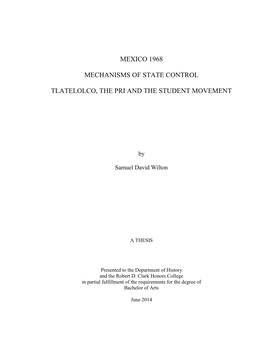 Mexico 1968 Mechanisms of State Control Tlatelolco, the Pri and the Student Movement