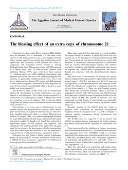 The Blessing Effect of an Extra Copy of Chromosome 21