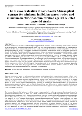 The in Vitro Evaluation of Some South African Plant Extracts for Minimum