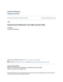 Explaining Union Mobilisation in the 1880S and Early 1900S