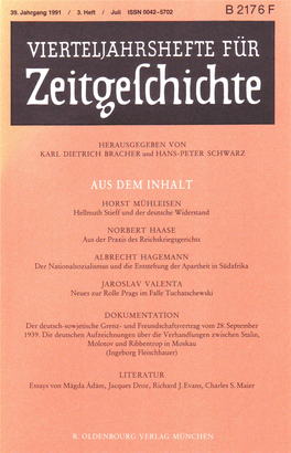 Vierteljahrshefte Für Zeitgeschichte Jahrgang 39(1991) Heft 3