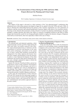 The Transformation of Tokyo During the 1950S and Early 1960S Projects Between City Planning and Urban Utopia