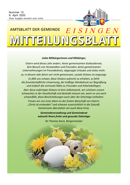 Nummer 15 8. April 2020 Diese Ausgabe Erscheint Auch Online