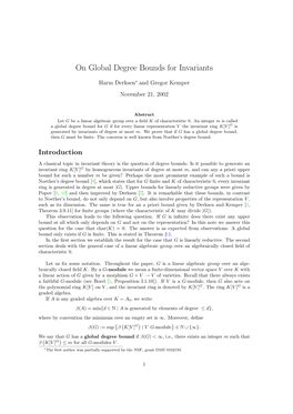 On Global Degree Bounds for Invariants