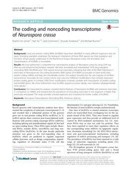 The Coding and Noncoding Transcriptome of Neurospora Crassa Ibrahim Avi Cemel1†, Nati Ha1,2†, Geza Schermann1, Shusuke Yonekawa1,3 and Michael Brunner1*