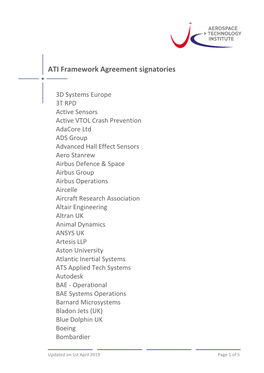 ATI Framework Agreement Signatories