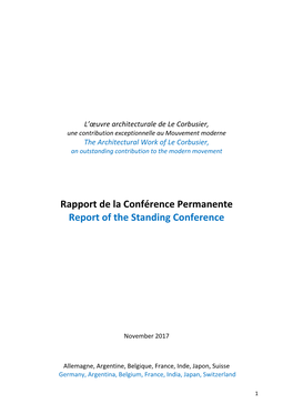 Rapport De La Conférence Permanente Report of the Standing Conference