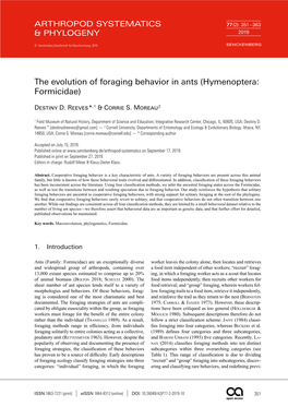 The Evolution of Foraging Behavior in Ants (Hymenoptera: Formicidae)