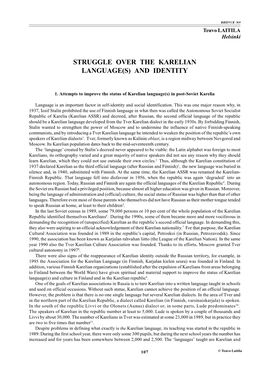 Struggle Over the Karelian Language(S) and Identity