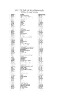 Week with George Stephanopoulos Affiliate Coverage Schedule