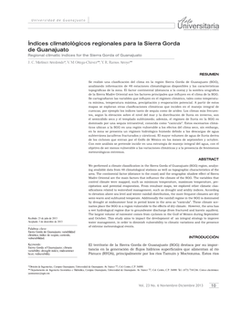 Índices Climatológicos Regionales Para La Sierra Gorda De Guanajuato Regional Climatic Indices for the Sierra Gorda of Guanajuato J