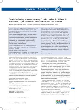 Fetal Alcohol Syndrome Among Grade 1 Schoolchildren in Northern Cape Province: Prevalence and Risk Factors