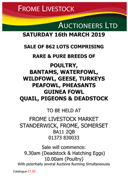 SATURDAY 16Th MARCH 2019 POULTRY, BANTAMS