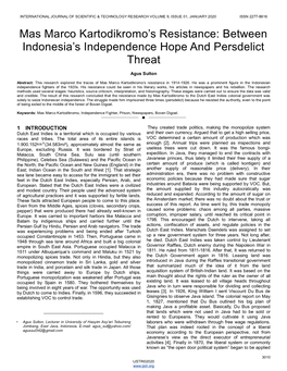 Mas Marco Kartodikromo‟S Resistance: Between Indonesia‟S Independence Hope and Persdelict Threat