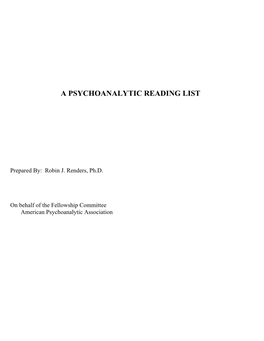 A Psychoanalytic Reading List