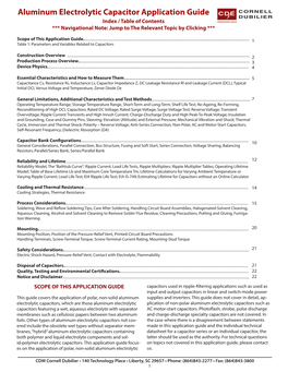 Aluminum Electrolytic Capacitor Application Guide Index / Table of Contents *** Navigational Note: Jump to the Relevant Topic by Clicking ***