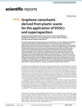 Graphene Nanosheets Derived from Plastic Waste for the Application Of