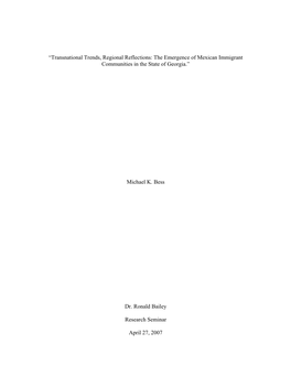 “Transnational Trends, Regional Reflections: the Emergence of Mexican Immigrant Communities in the State of Georgia.”