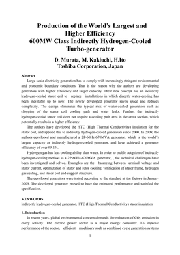 Production of the World's Largest and Higher Efficiency 600MW Class