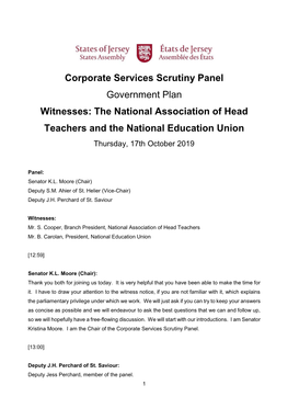 Government Plan Witnesses: the National Association of Head Teachers and the National Education Union Thursday, 17Th October 2019