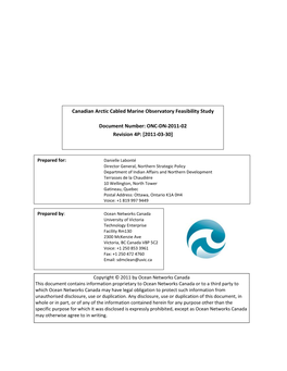 Canadian Arctic Cabled Ocean Observatory Study