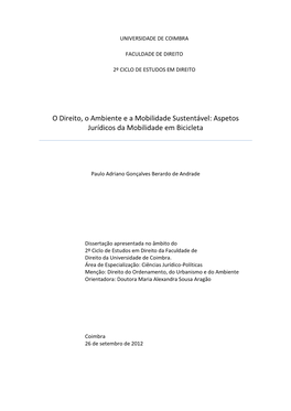 Tese O Direito O Ambiente E a Mobilidade Sustentável Em