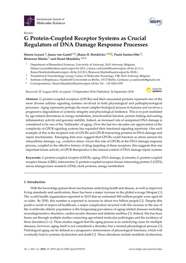 G Protein-Coupled Receptor Systems As Crucial Regulators of DNA Damage Response Processes