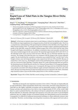 Rapid Loss of Tidal Flats in the Yangtze River Delta Since 1974