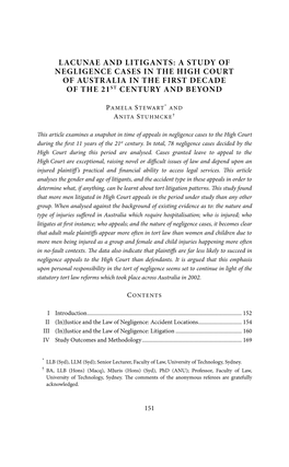 Lacunae and Litigants: a Study of Negligence Cases in the High Court of Australia in the First Decade of the 21St Century and Beyond