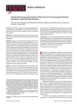 Resting Electromyographic Activity of Deep Thoracic Transversospinalis Muscles Identified As Abnormal with Palpation