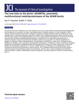 Adamtss, Potentially Multifunctional Metalloproteinases of the ADAM Family