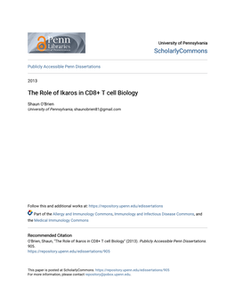 The Role of Ikaros in CD8+ T Cell Biology